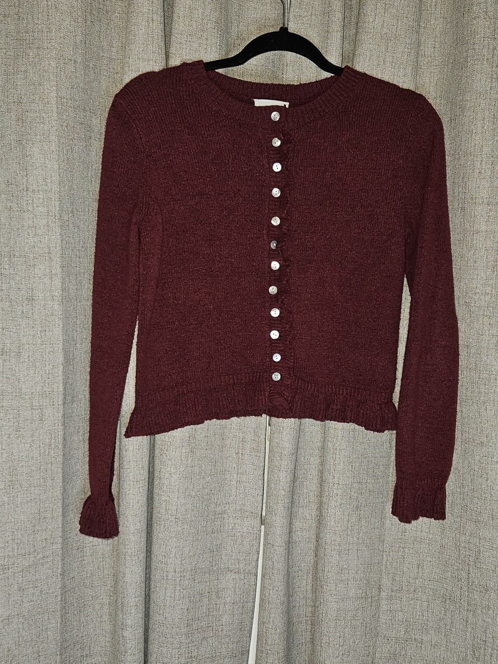 Women’s Maroon Button-Front Knit Sweater Cardigan